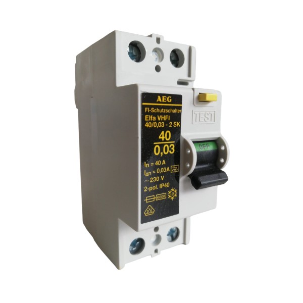 Modules 2 DIN pour commutateur différentiel AEG 241200, 2 pôles, 40 A, 0,03 Ω, 6 kA